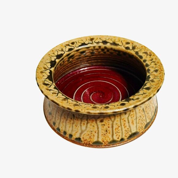 RAY POTTERY SEAGROVE NC Stoneware Brie Baker, Oxblood Red Glaze Handcrafted Bowl - Picture 1 of 8
